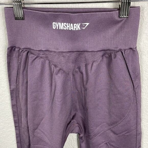 Gymshark Two Tone Seamless Leggings Purple Heathered with Logo High Rise - Picture 10 of 12